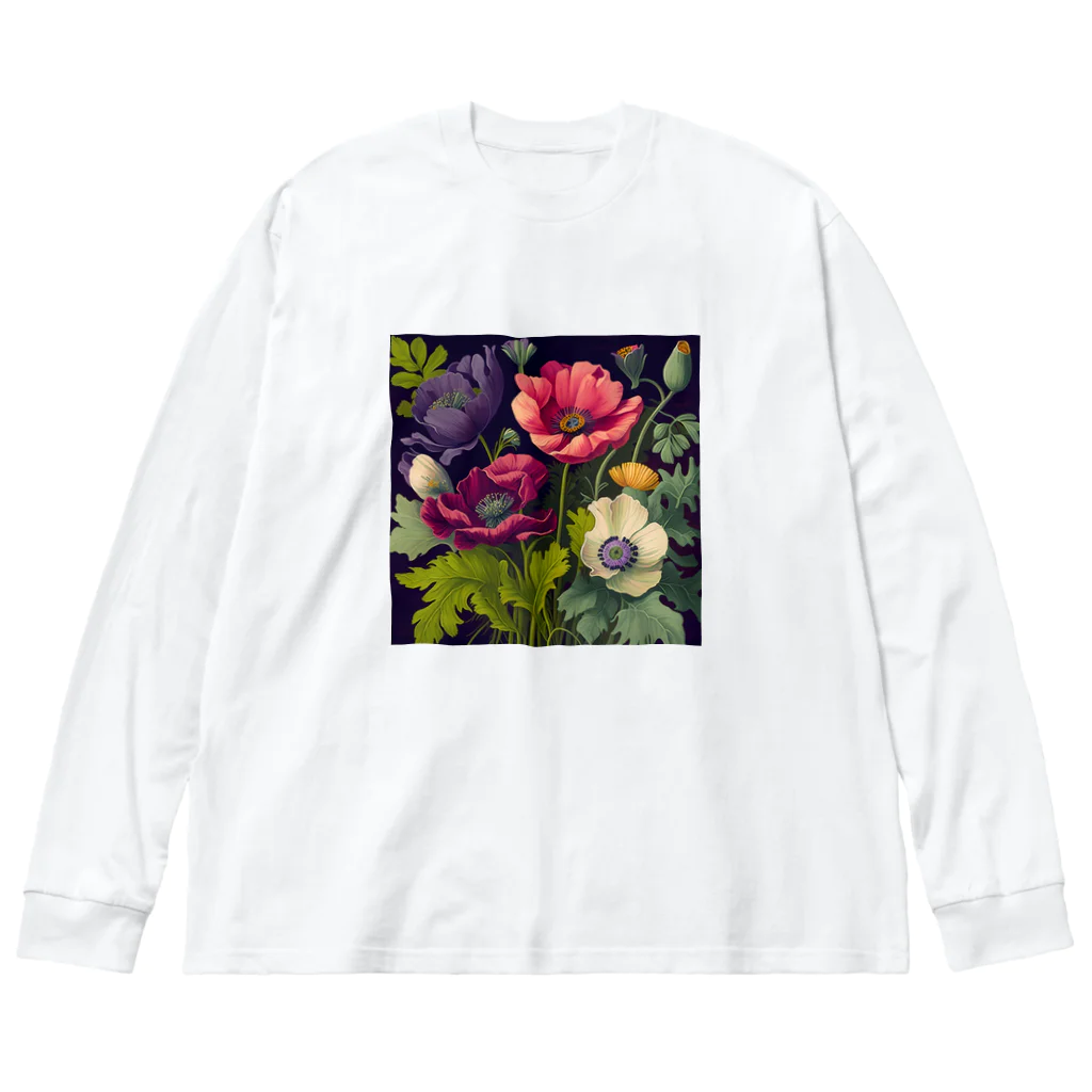 botanicalartAIのアネモネのボカニカルアートイラスト ビッグシルエットロングスリーブTシャツ