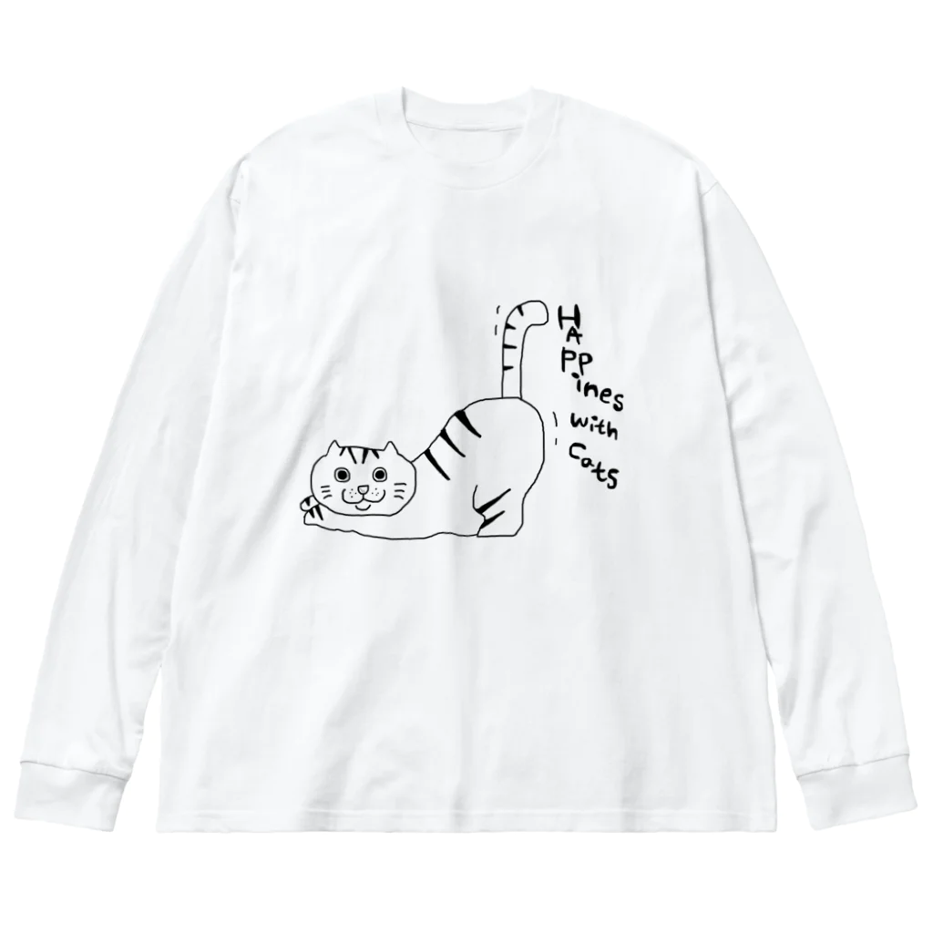 茶トラネコの茶トラねこおしりをあげる ビッグシルエットロングスリーブTシャツ