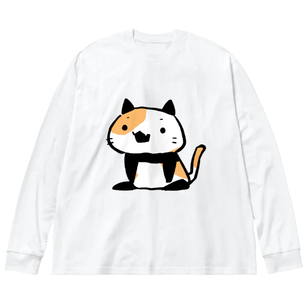 うさやのパンダ風味の三毛猫 ビッグシルエットロングスリーブTシャツ