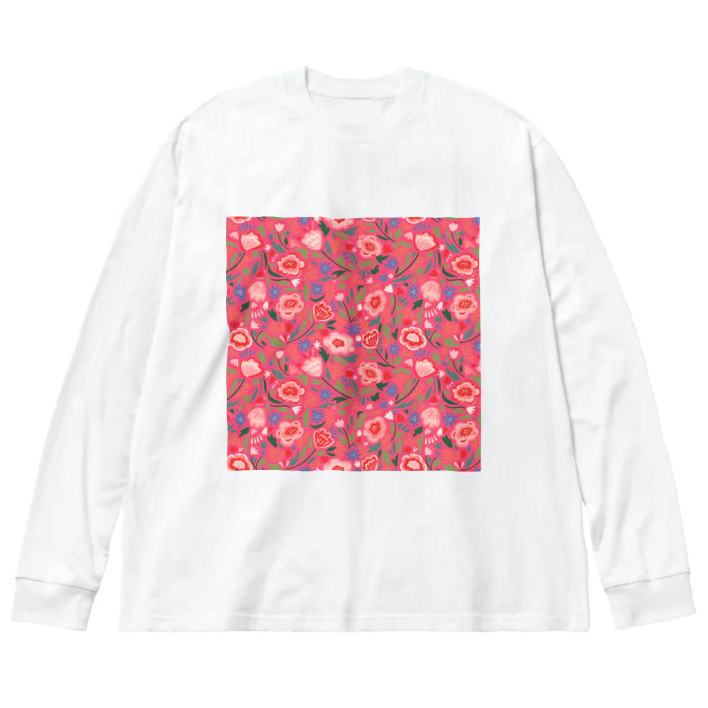 Katie（カチエ）のエキゾチックな花柄（ピンク／小） Big Long Sleeve T-Shirt