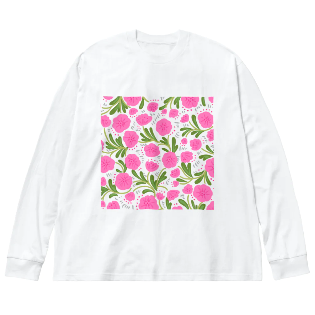 Katie（カチエ）の手描きの花柄（ピンク） Big Long Sleeve T-Shirt