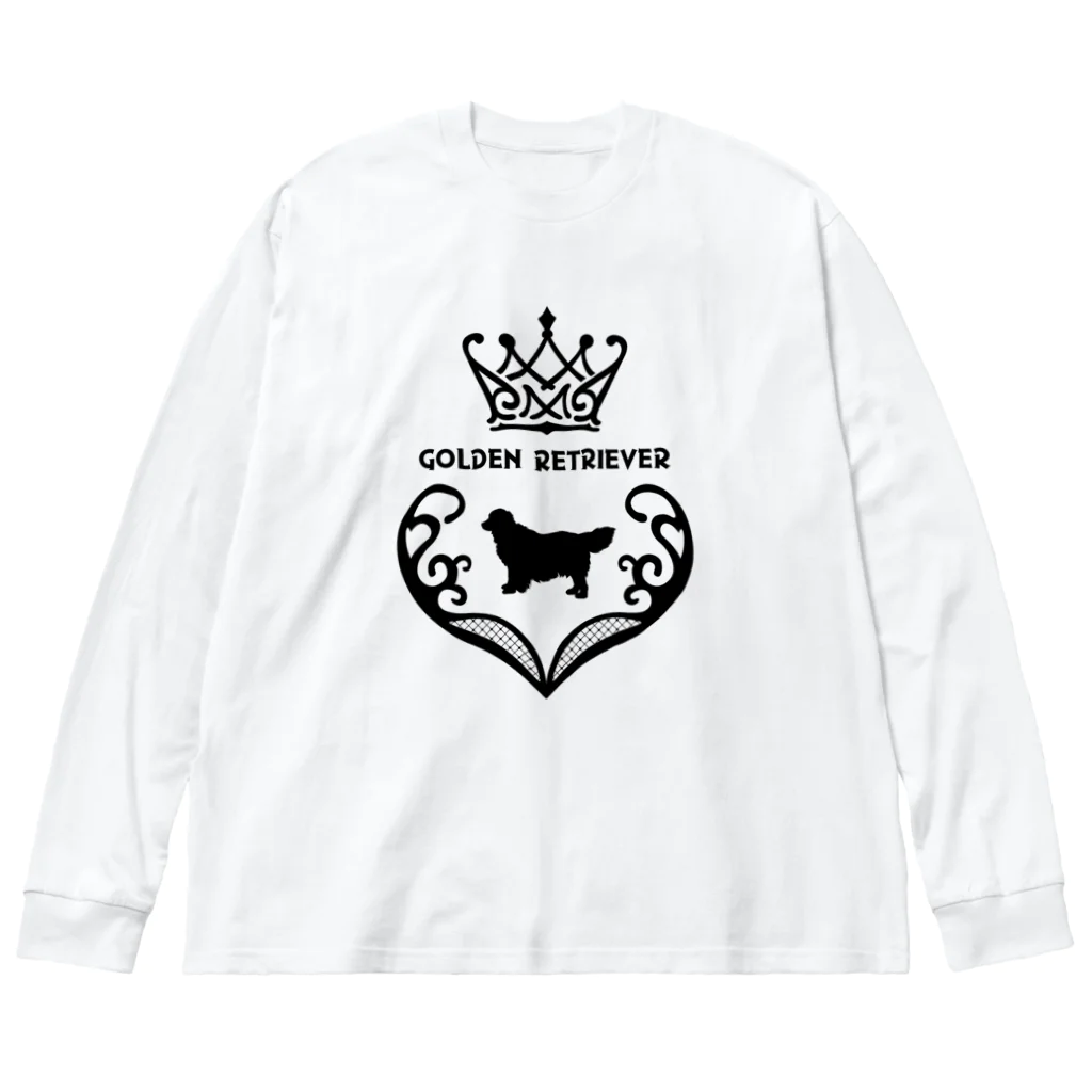 onehappinessのゴールデンレトリバー　crown heart　onehappiness　black ビッグシルエットロングスリーブTシャツ