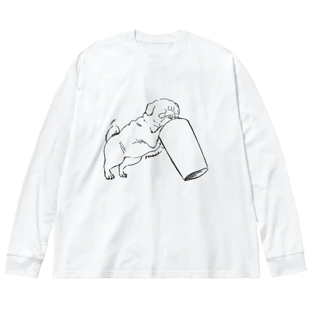 OmamePugのゴミ箱あさりパグ ビッグシルエットロングスリーブTシャツ