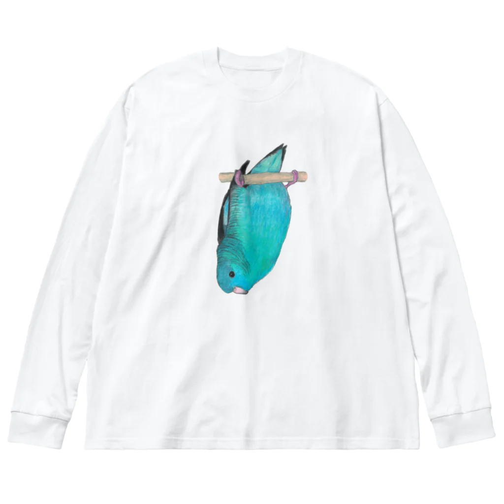 森図鑑の[森図鑑] サザナミインコ水色 Big Long Sleeve T-Shirt