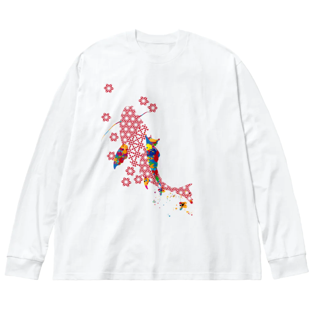 cuuyabowの鯉のぼり・和柄＆スプラッシュ / Red ビッグシルエットロングスリーブTシャツ