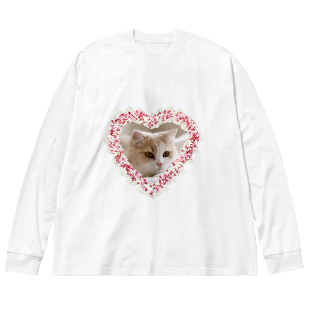 キャラメル色のメルちゃんのホイップクリーム猫ちゃん ビッグシルエットロングスリーブTシャツ