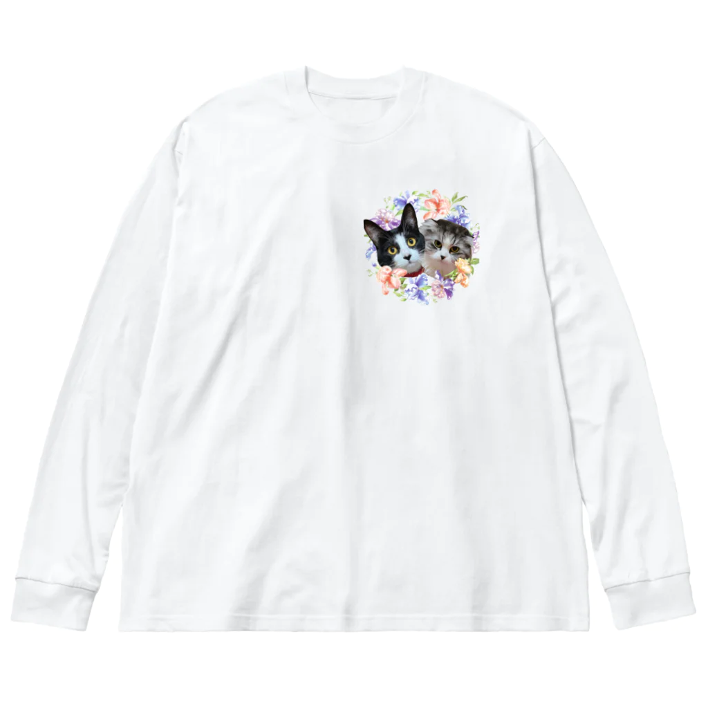 ゆきリンアート【保護猫活動 支援】のゆきリン花輪 ビッグシルエットロングスリーブTシャツ