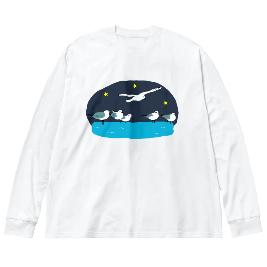 小鳥と映画館の夜のユリカモメ Big Long Sleeve T-Shirt