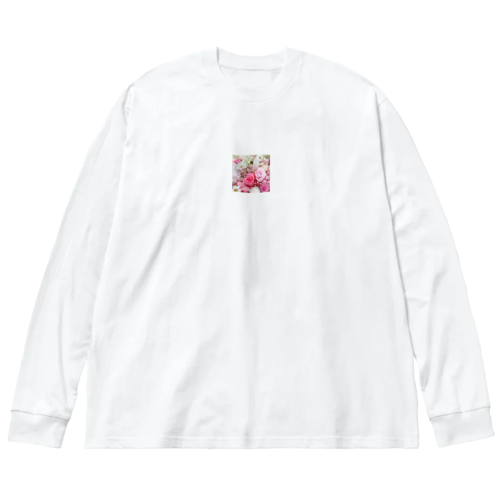 meke flowersのピンクローズのガーリーな花柄 ビッグシルエットロングスリーブTシャツ