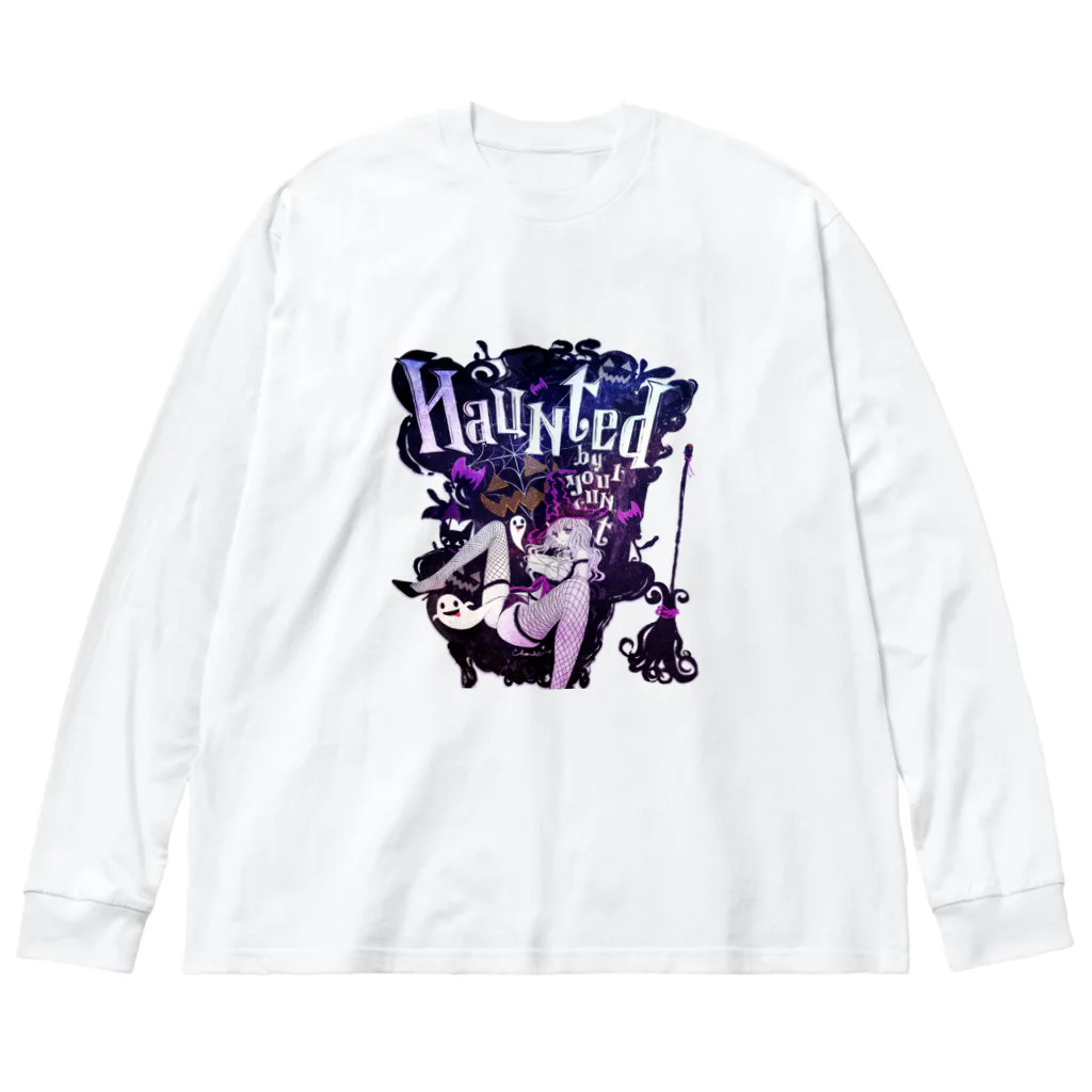 loveclonesのHAUNTED ハロウィンお化けと魔女の黒椅子 ビッグシルエットロングスリーブTシャツ