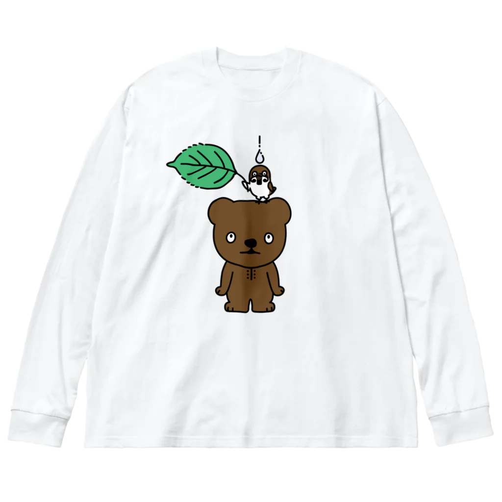 イラスト MONYAAT のこぐまとスズメと雨のしずく ビッグシルエットロングスリーブTシャツ