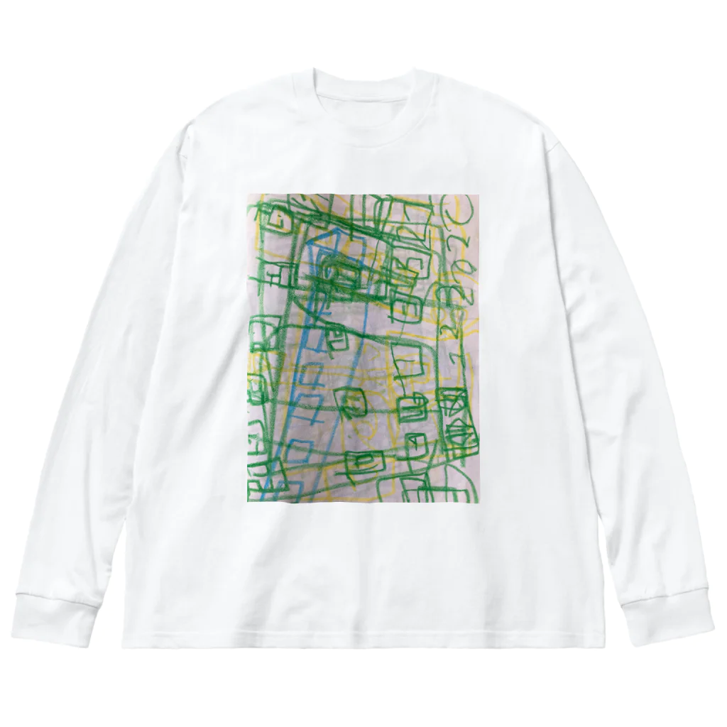 なすこのクレヨンエレベーター、緑と黄色 Big Long Sleeve T-Shirt