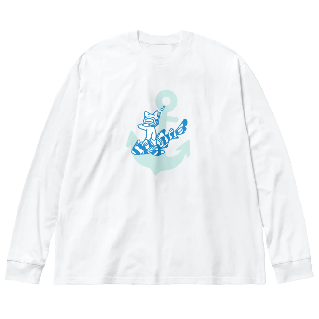 ari designのネコザメとネコの海遊び Big Long Sleeve T-Shirt