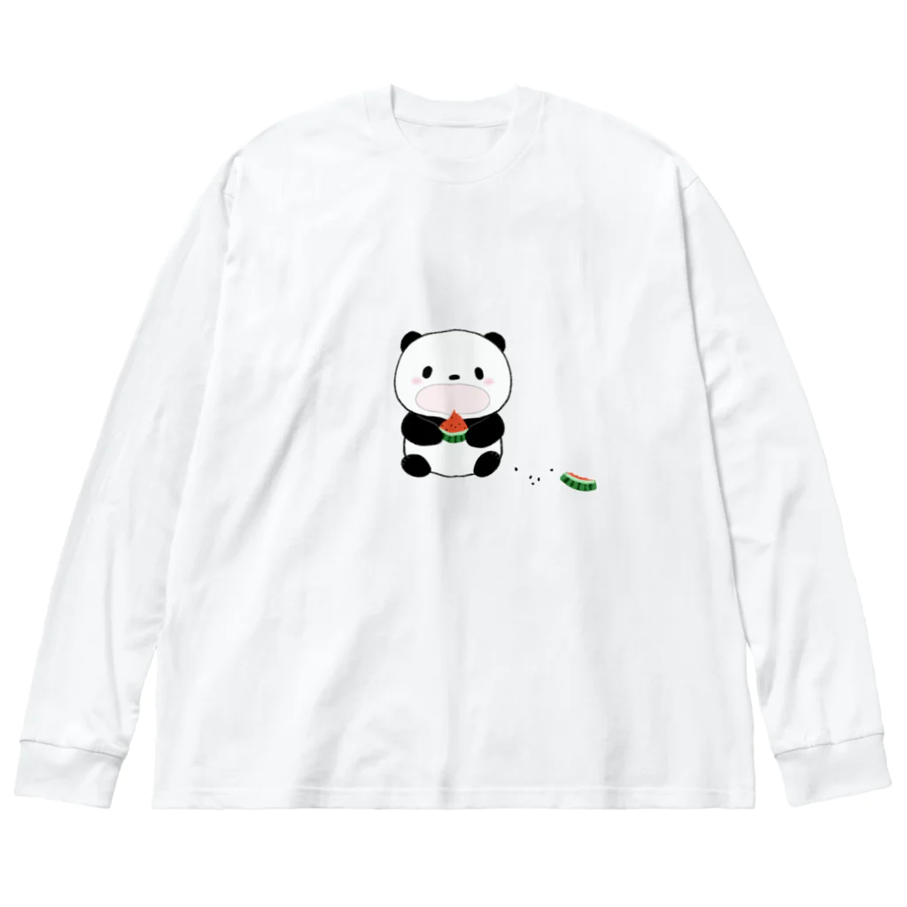 ゆきいろデザインのスイカを食べるパンダ Big Long Sleeve T-Shirt