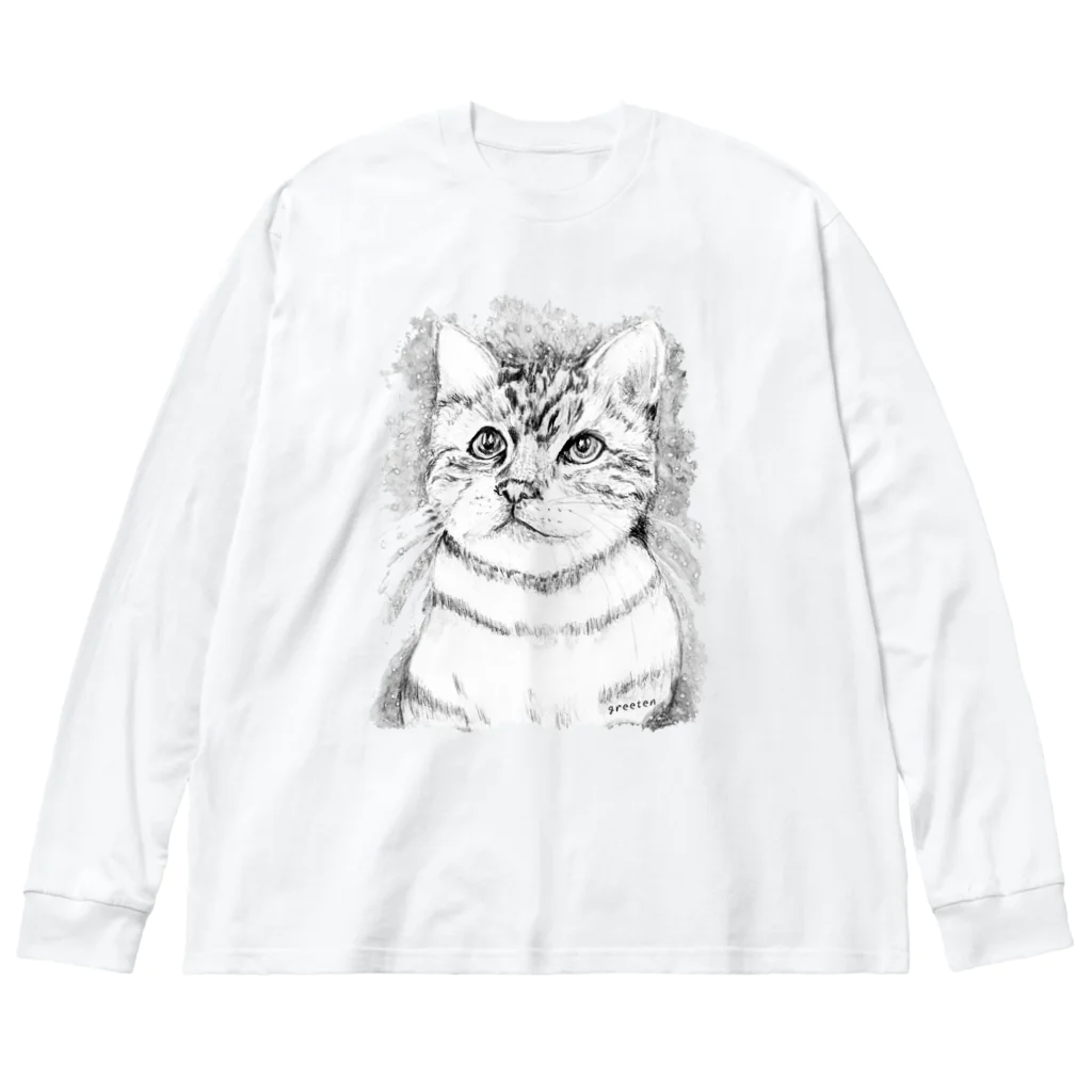 greetenのアート猫　モノクロ　 ビッグシルエットロングスリーブTシャツ