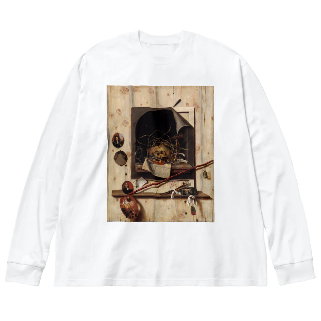 世界美術商店のヴァニタス画のあるアトリエの壁 / Trompe l'oeil with Studio Wall and Vanitas Still Life Big Long Sleeve T-Shirt