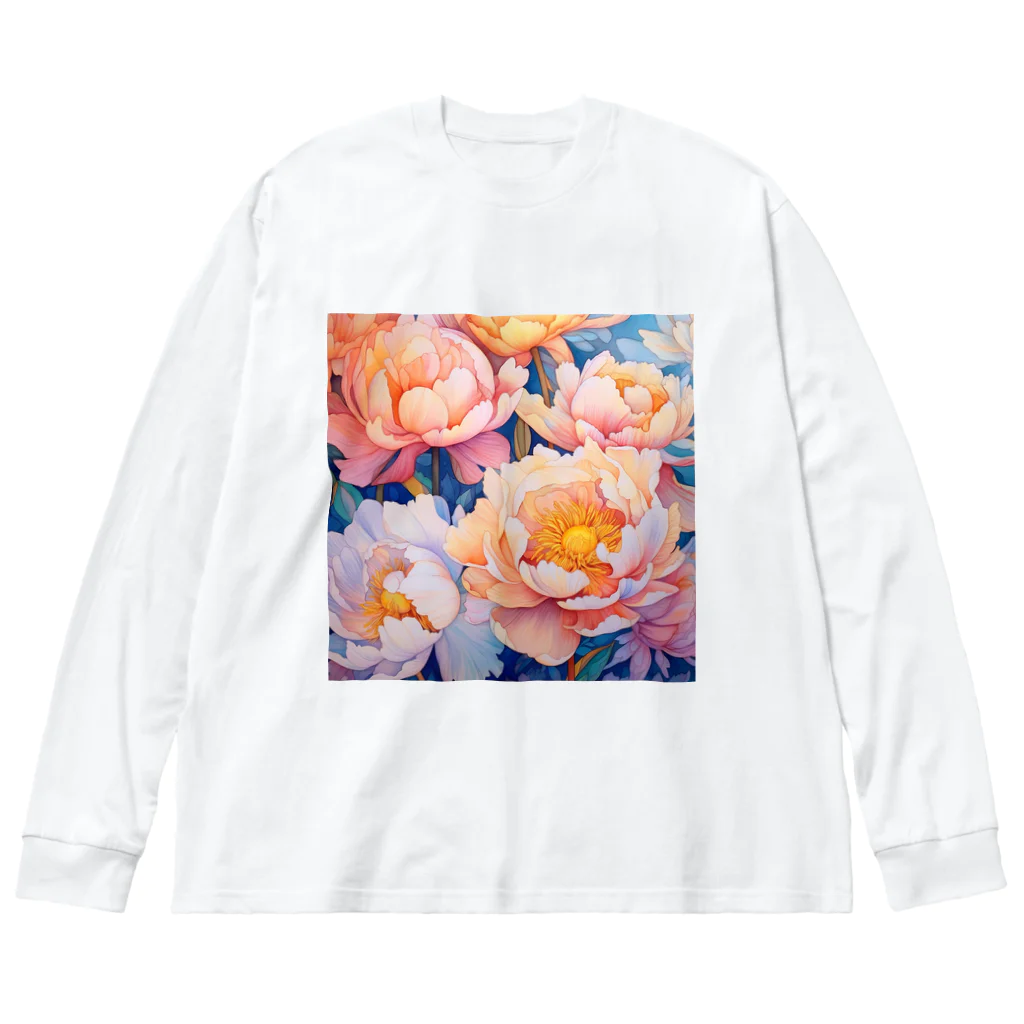 botanicalartAIのピンク色がかわいい芍薬のお花のイラスト ビッグシルエットロングスリーブTシャツ