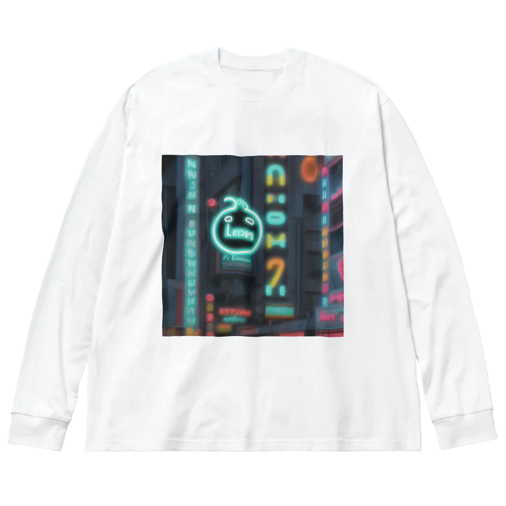 ペンギンとネオンとサイバーのサイバーペンギンたちの街 Big Long Sleeve T-Shirt