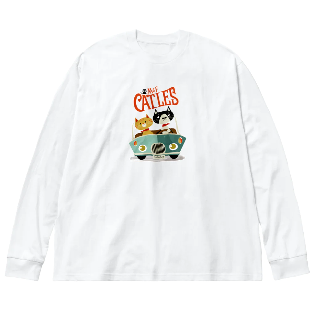 CATLESのCATLES CAR DRIVE ハチワレ猫とキジトラ猫のドライブ ビッグシルエットロングスリーブTシャツ