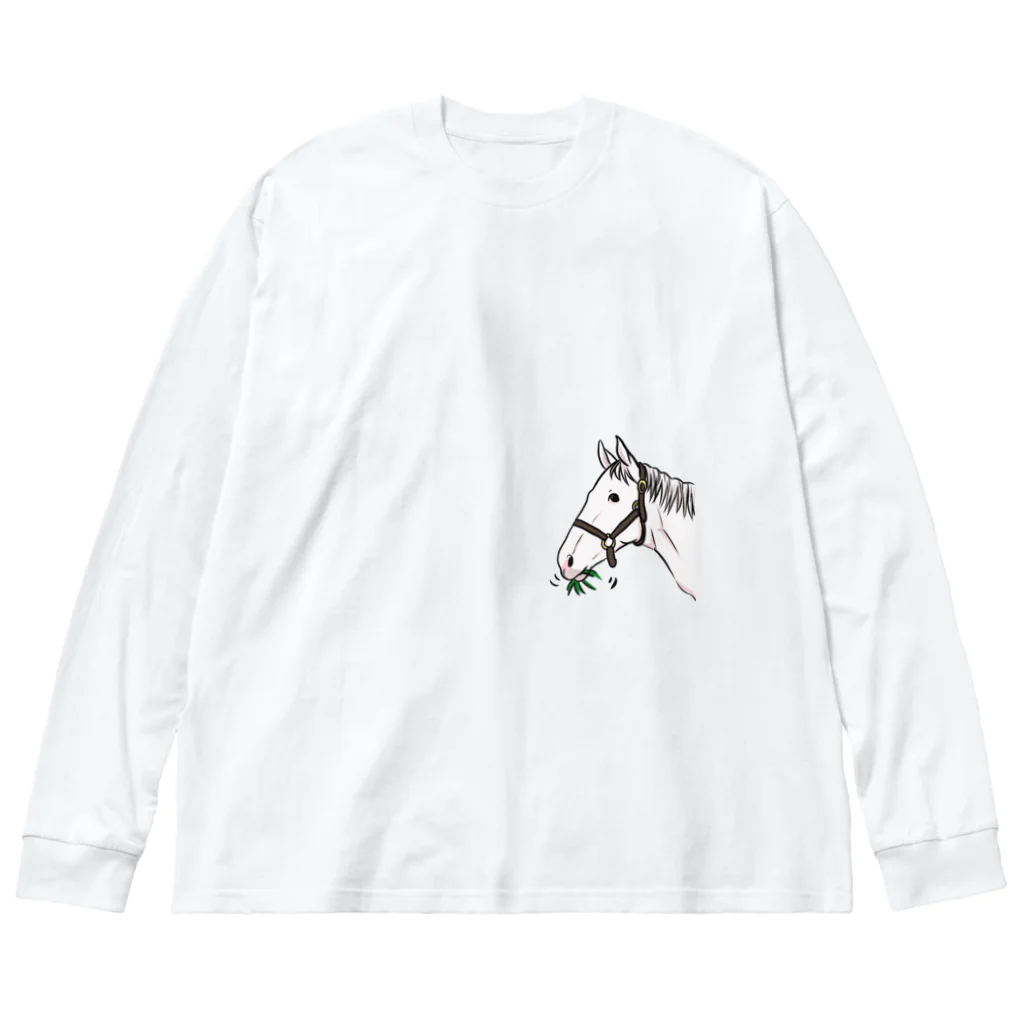 ユルークうーまショップのあし毛のモグモグ馬 Big Long Sleeve T-Shirt