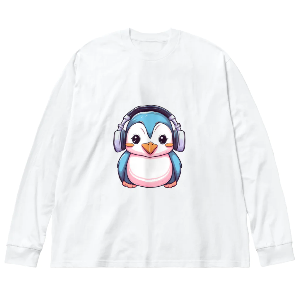 Vasetti_pressのヘッドホンを付けているペンギン ビッグシルエットロングスリーブTシャツ