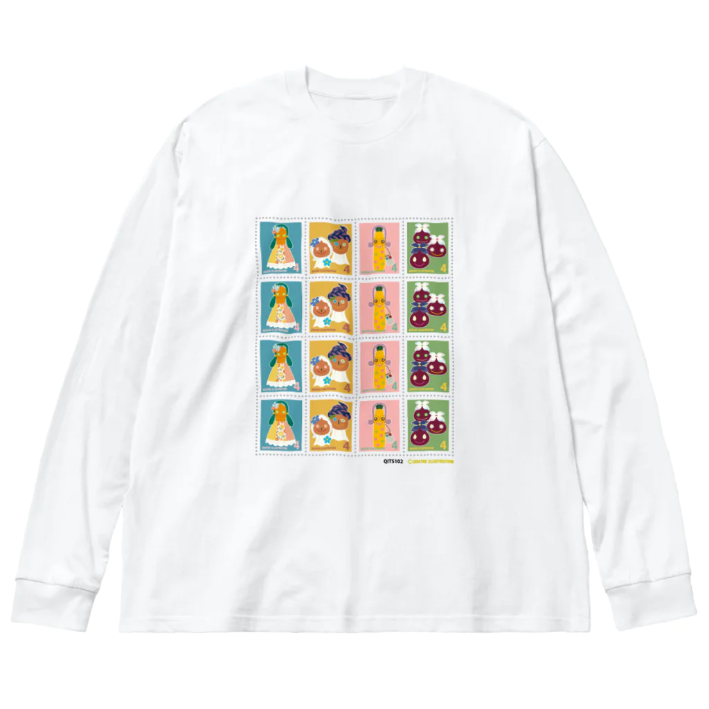 Quatre Illustrationのキャトル切手_お野菜ファッションショーA 4×4 ビッグシルエットロングスリーブTシャツ