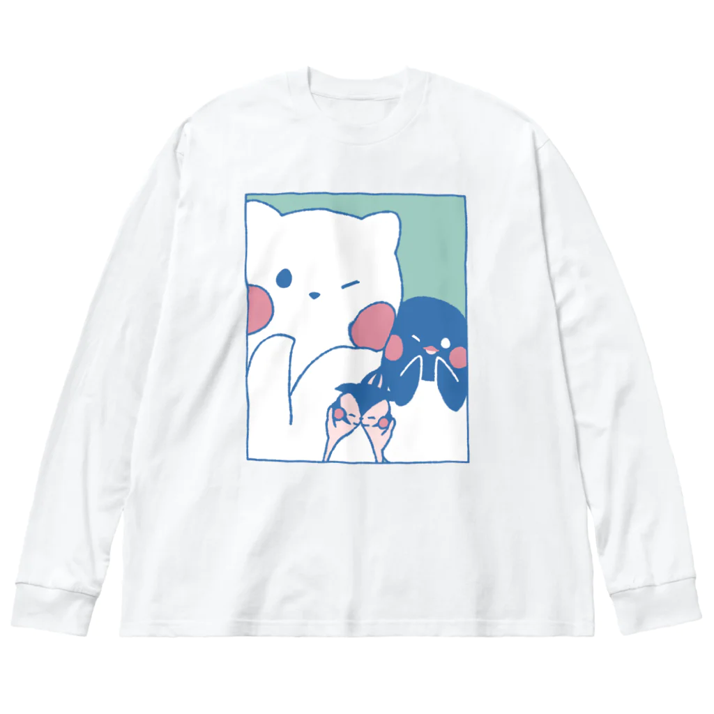 tafu tafuのかわいいポーズのしろぎんしま ビッグシルエットロングスリーブTシャツ