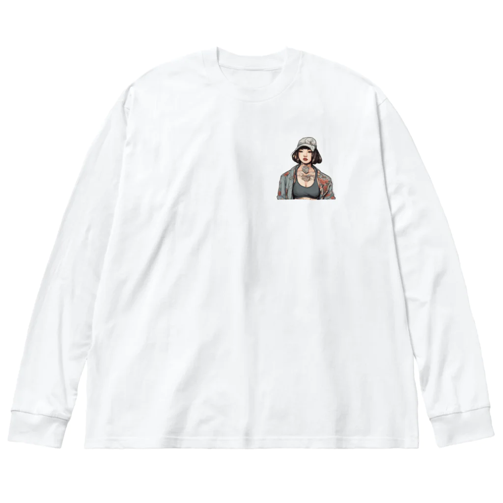 streetsnapの可愛いタトゥーだらけの女性、両面プリントロングTシャツ、期間限定 Big Long Sleeve T-Shirt