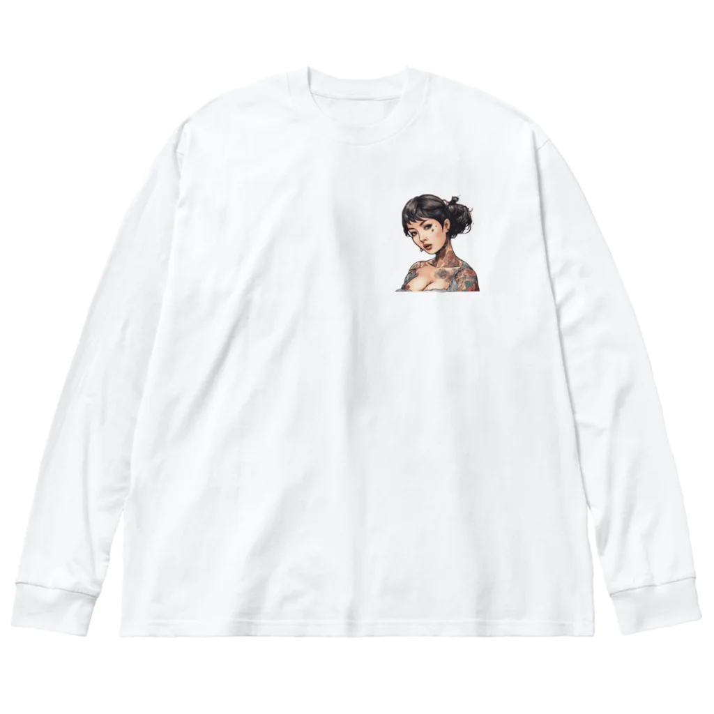 streetsnapの可愛いタトゥーだらけの女性、両面プリントロングTシャツ、期間限定 Big Long Sleeve T-Shirt