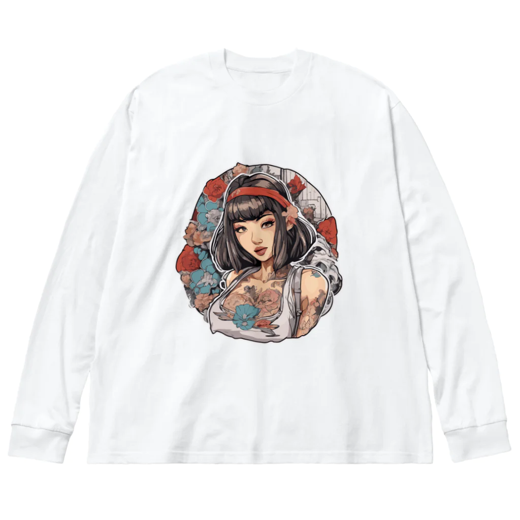 streetsnapの可愛いタトゥーだらけの女性、片面プリントTシャツ、期間限定 Big Long Sleeve T-Shirt