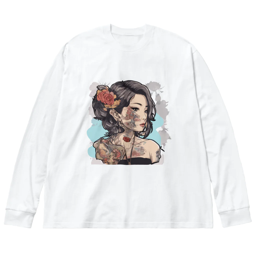 streetsnapの可愛いタトゥーだらけの女性、片面プリントTシャツ、期間限定 Big Long Sleeve T-Shirt