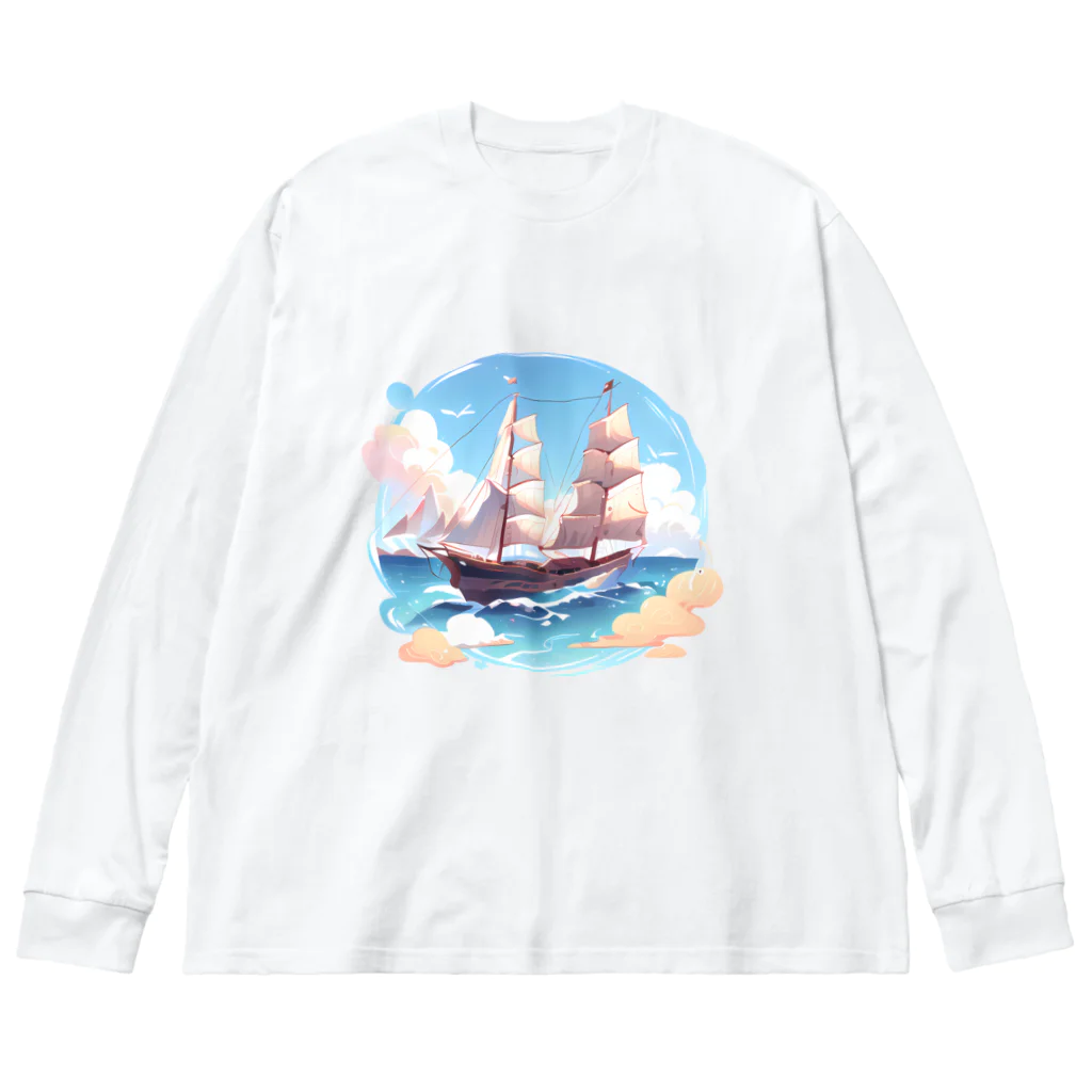 leopanda_studioの晴天の大海原と帆船 ビッグシルエットロングスリーブTシャツ