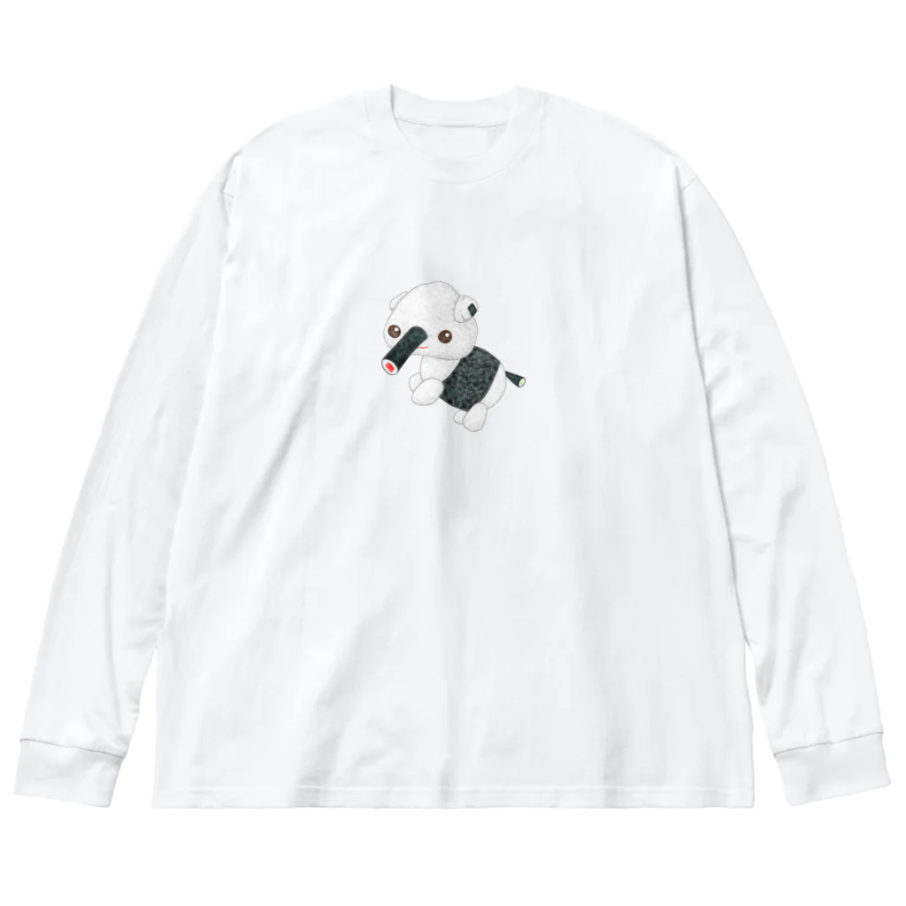 satoayaのアニマルカフェのフードアニマル　おにぎりゾウ ビッグシルエットロングスリーブTシャツ