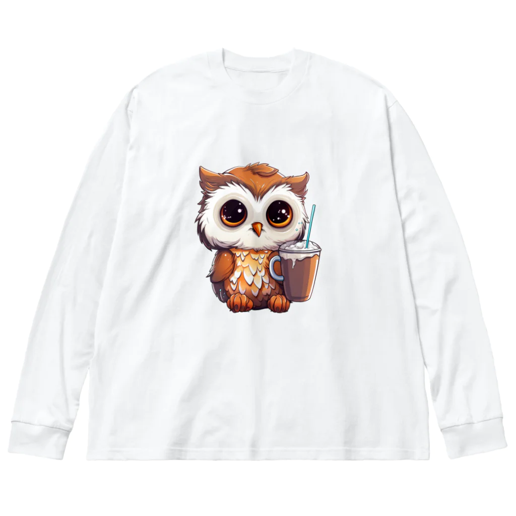 Vasetti_pressのフクロウとコーヒー ビッグシルエットロングスリーブTシャツ