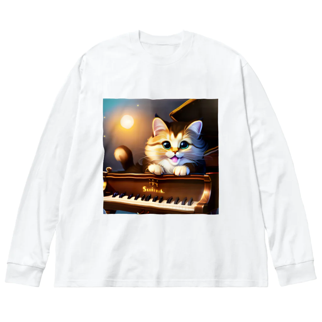 kitten pianistの子猫ピアニスト-1 ビッグシルエットロングスリーブTシャツ