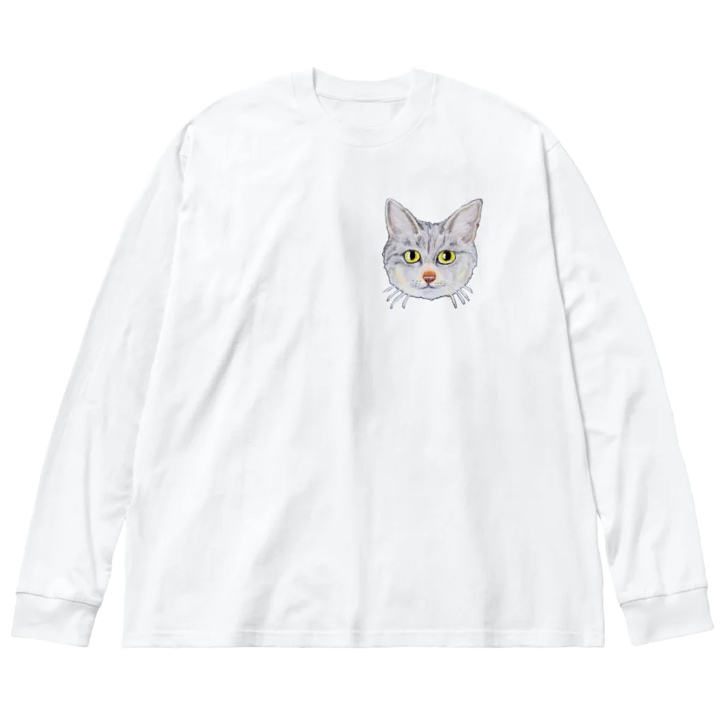 れいにゃん堂&れいにゃあ～と😺のチョークアートのキジトラ猫😸 ビッグシルエットロングスリーブTシャツ