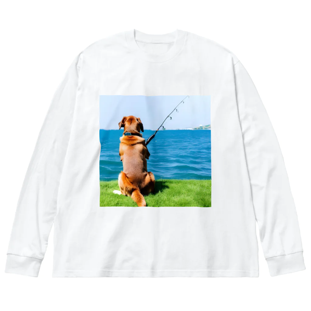 the dog is ⚫︎⚫︎ing ✖️✖️のthe dog is fishing fish Big Long Sleeve T-Shirt