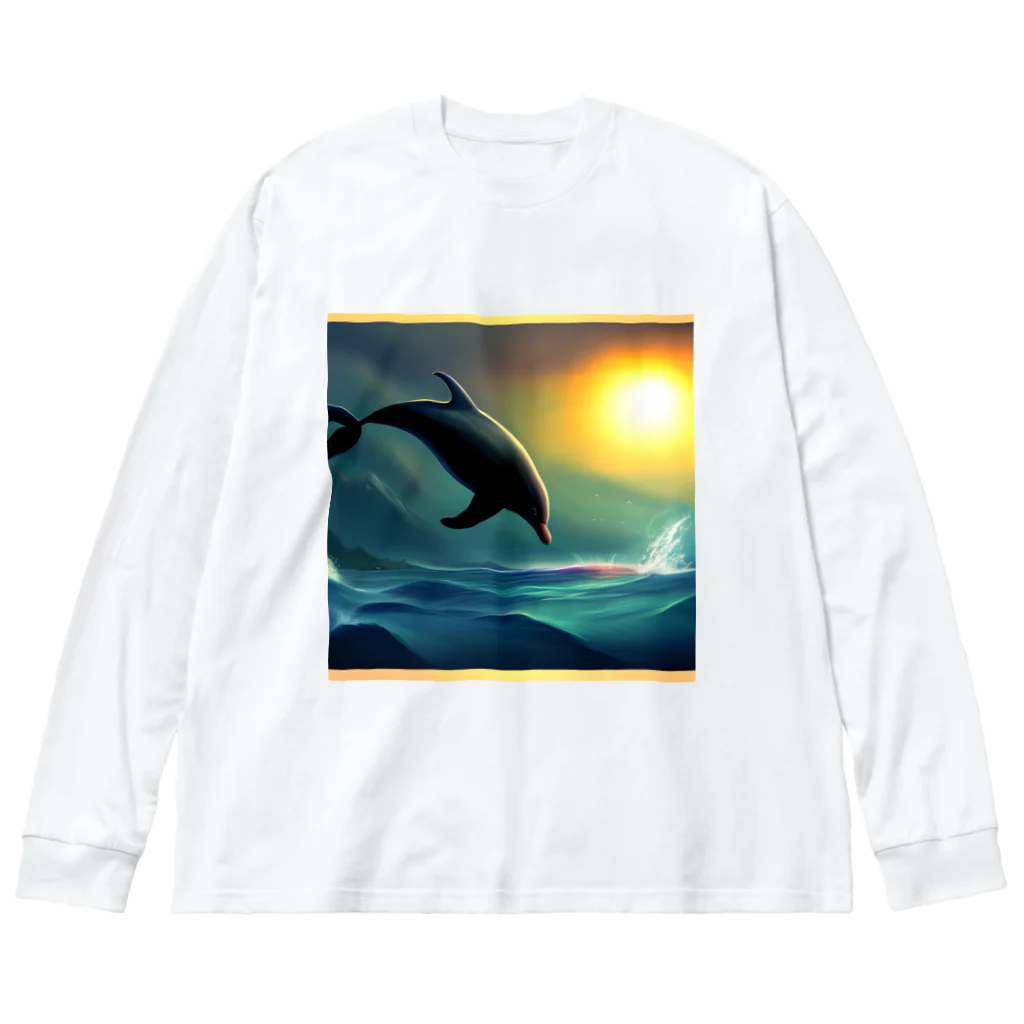 takuの穏やかな宝物の夕日の海で踊るイルカ Big Long Sleeve T-Shirt