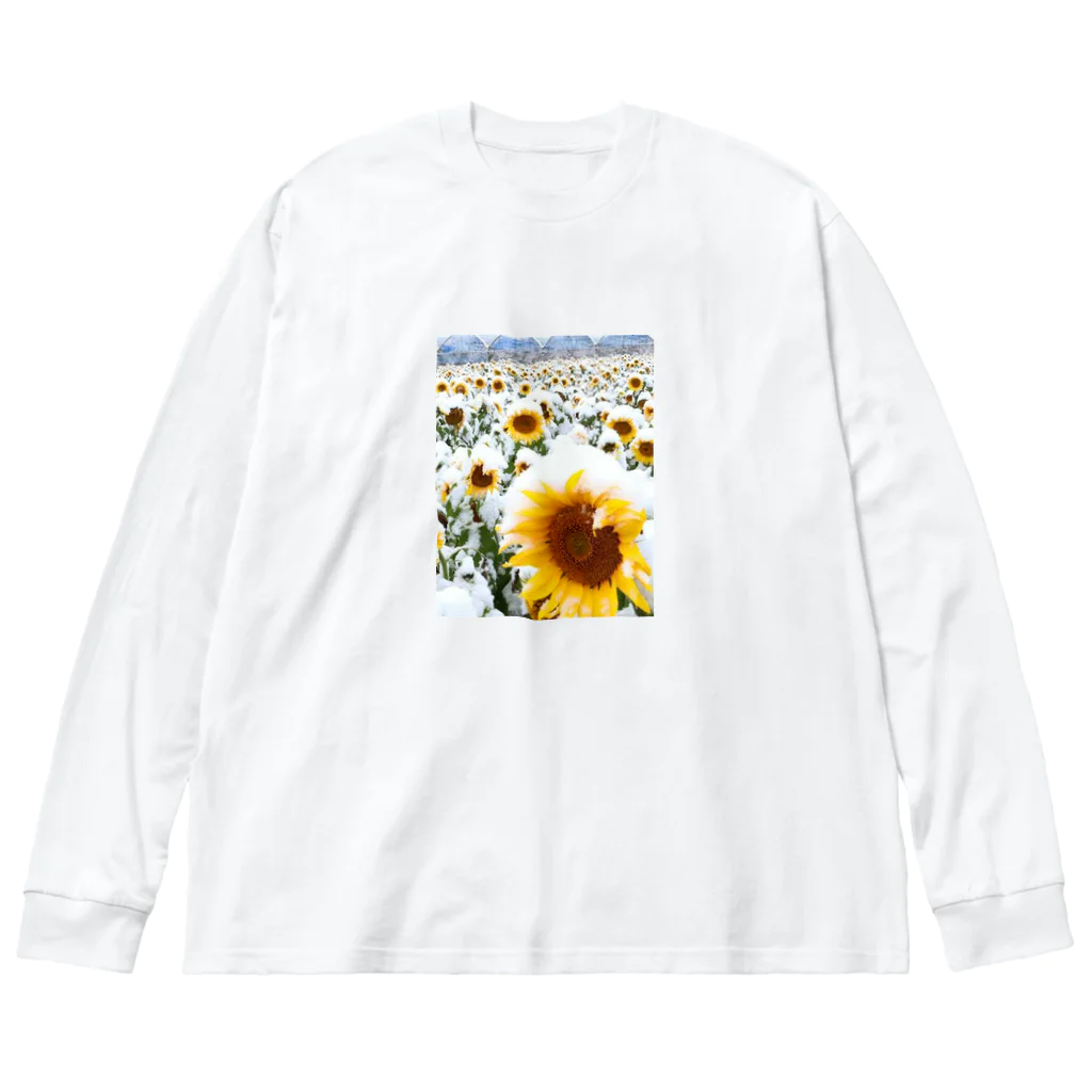 kazu_gの季節外れの雪の中のに咲く、季節外れのヒマワリ Big Long Sleeve T-Shirt