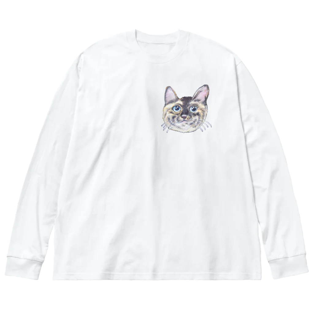 れいにゃん堂&れいにゃあ～と😺のチョークアートの見上げるサビ猫 ビッグシルエットロングスリーブTシャツ