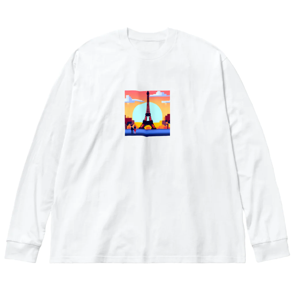 shibasannのフランスの風景のピクセルアート ビッグシルエットロングスリーブTシャツ