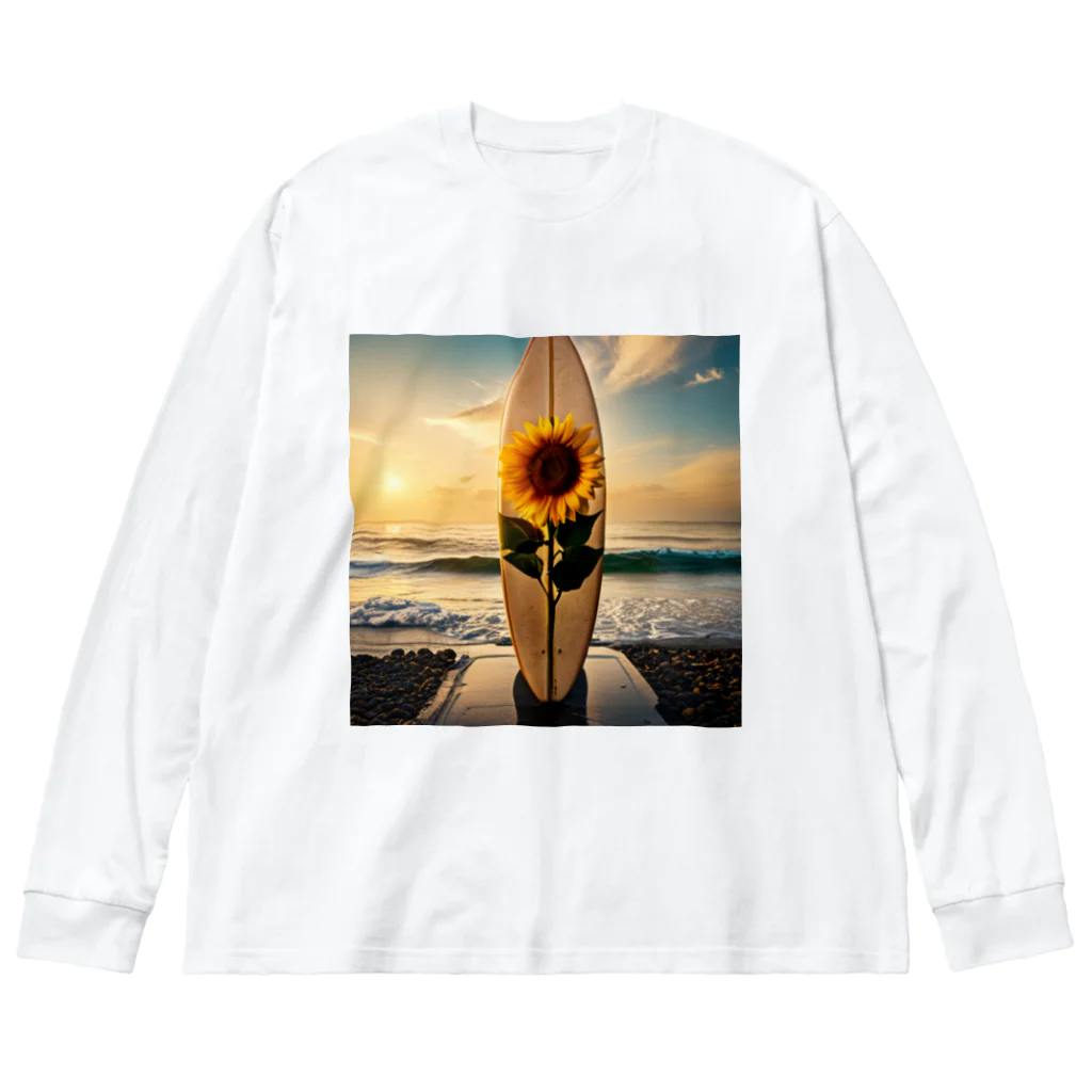 たらたらこっこのレトロなサーフボードとひまわりのデザイン。 Big Long Sleeve T-Shirt