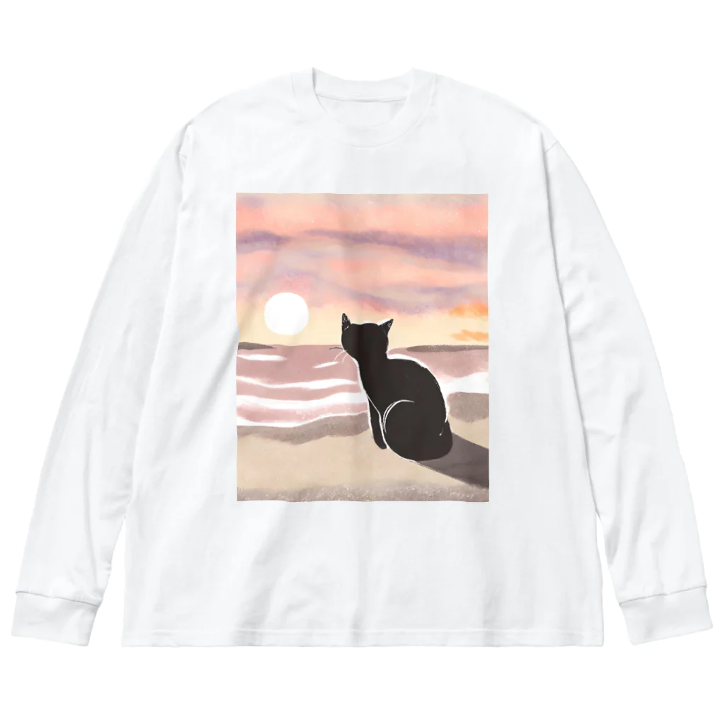 えんがわすまいる商店の海と夕陽と猫 ビッグシルエットロングスリーブTシャツ