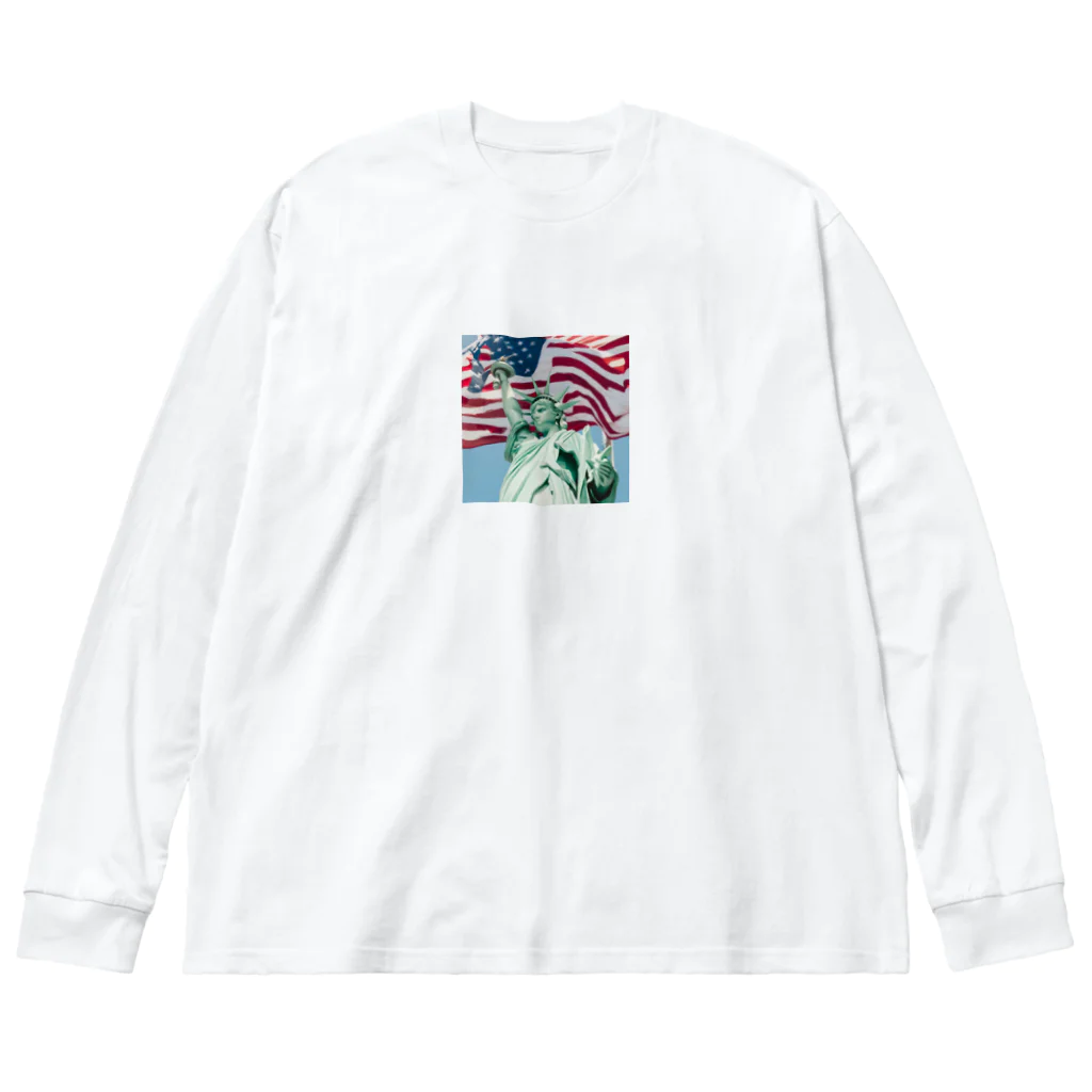 SK8461の自由の女神とアメリカ国旗 Big Long Sleeve T-Shirt