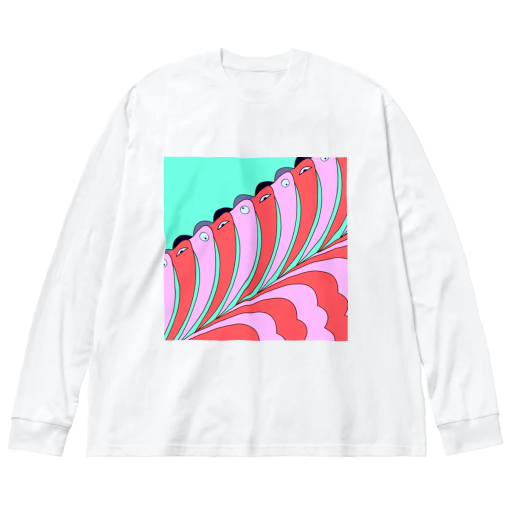 ココから（こーひーまる。）のカラフラミンゴ Big Long Sleeve T-Shirt