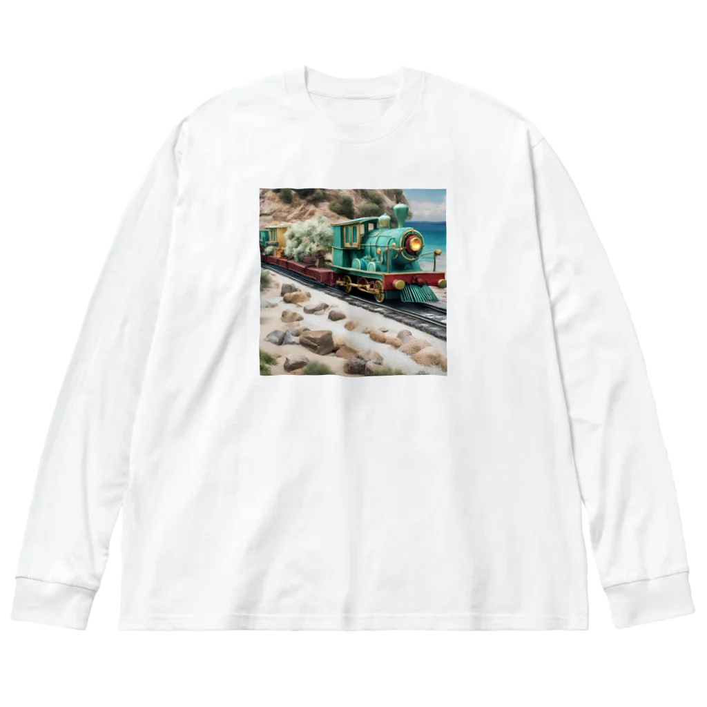 kenarakawaの海沿い走る汽車グッズ ビッグシルエットロングスリーブTシャツ