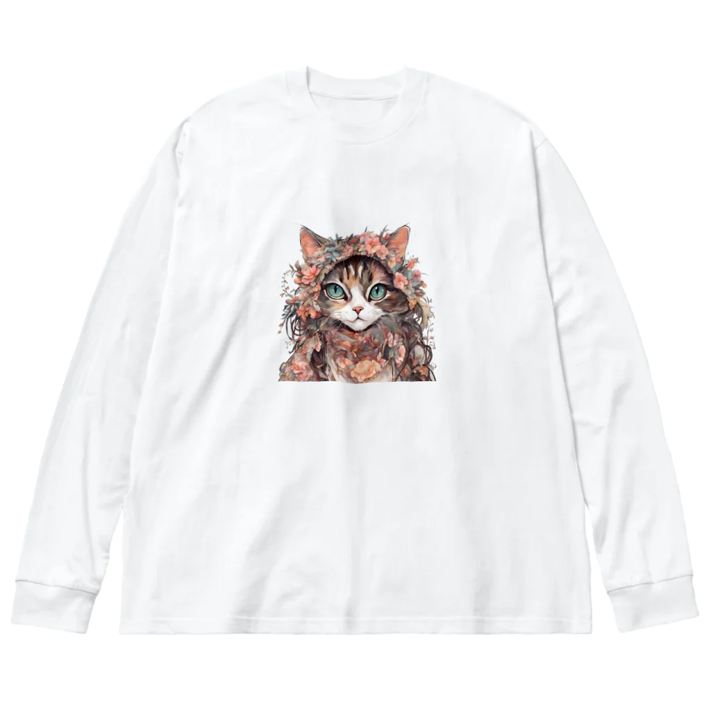猫の憩い場の美人な猫 ビッグシルエットロングスリーブTシャツ