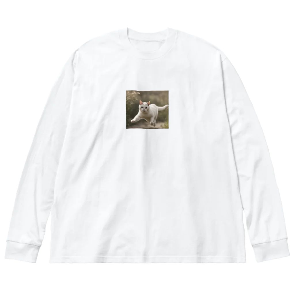 TAIYO 猫好きのフォトプリント美形白猫 Big Long Sleeve T-Shirt