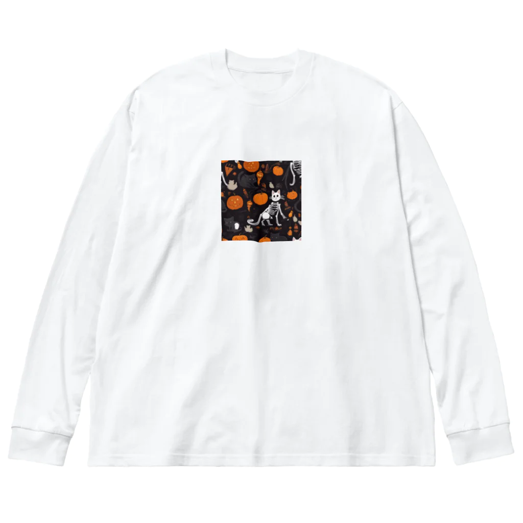 ToToMoの【ハロウィン】スケルトンキャット Big Long Sleeve T-Shirt