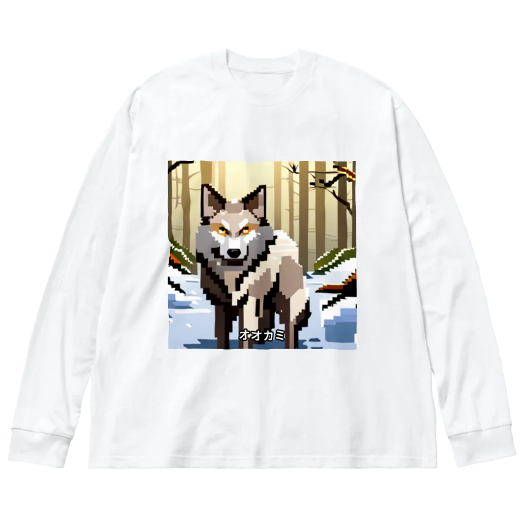 スターキャドウのドット絵のオオカミグッズ ビッグシルエットロングスリーブTシャツ